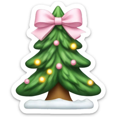 Christmas tree with snow and a light pink bow sticker