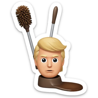 a donald trump shaped toilet brush with shit stains sticker
