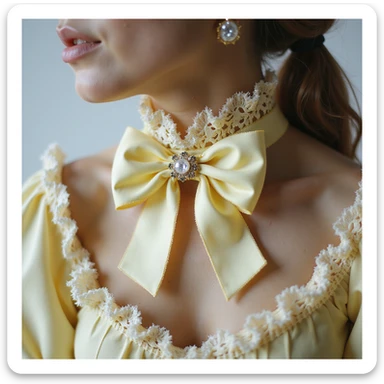 pastel yellow gothic bow and matching accessories including choker, hair clip, brooch, ring with lace and velvet details, photorealistic style, transparent background, variation 3 sticker
