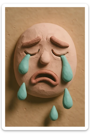 Tears in claymation style, matte texture with soft pastel colors. sticker