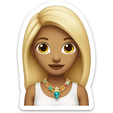 blonde girl with jewelry cup. Brown skin sticker