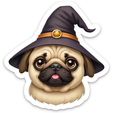 Pug dog wearing a witch hat  sticker