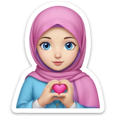 Turkish beautiful finish Konya girl blue eyes with pink lila magnolia hijab and hold heart in her hand  sticker