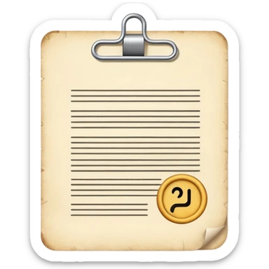 Paper document with a paragraph written, a signature at the bottom and a paper clip on top sticker