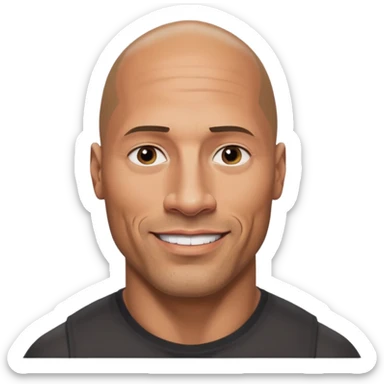 Dwayne 'The Rock' Johnson emoji, apple style, bald head, raised eyebrow, friendly smile sticker