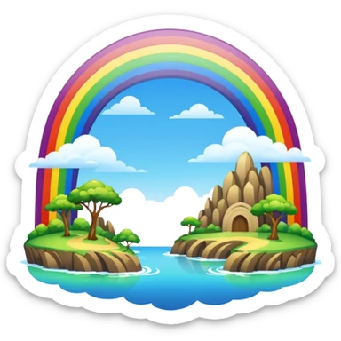 Rainbow Bridge – Arched rainbow connecting flying islands. sticker