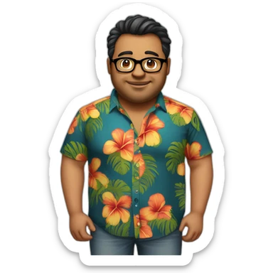 chubby-indian-black-framed-glasses-it-guy-hawaii-shirt sticker