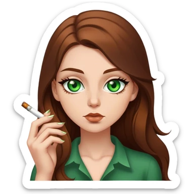 white girl with green eyes and long brown hair smoking a white joint sticker