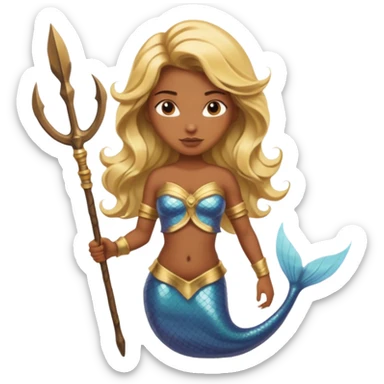 Mermaid with Trident – Warrior brown skin, blonde hair mermaid with weapon sticker
