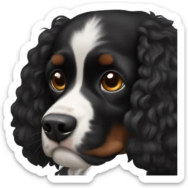 Small completely black king spaniel with black fur on his whole face and white fur on chest sticker