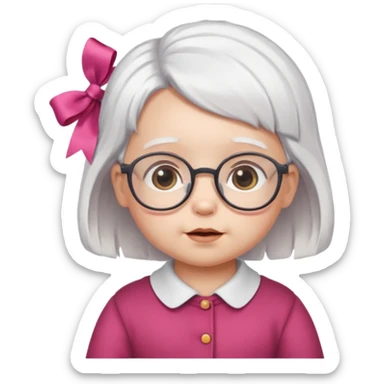 white haired little baby with glassess and ribbon on hair sticker