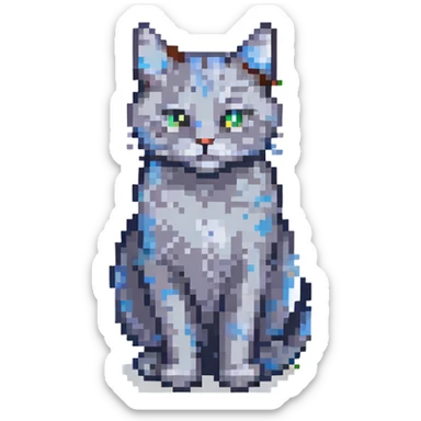playful gray cat pixel art sticker