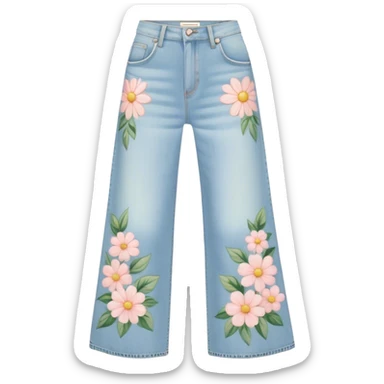 light wash denim wide leg jeans with pastel flowers painted on them sticker