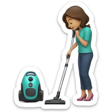 woman looking into vacuum cleaner sticker