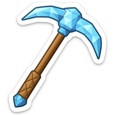 Transform this steel pickaxe into a diamond pickaxe with blue crystalline faceted tips, matching the diamond chainbody style, in the style of emoji. Transparent background. sticker