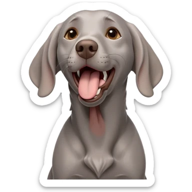 cinematic-cute-yawning-weimaraner-portrait-emoji,-head-tilted-slightly-with-a-dramatic,-wide-open-yawn,-revealing-a-sleek grey fur-with-a-subtle-shimmer,-floppy-ears-slightly-drooping,-round-brown-eyes-barely-open-in-drowsy sticker