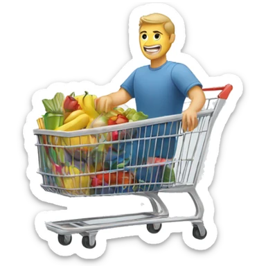 white man is going with shopping cart sticker