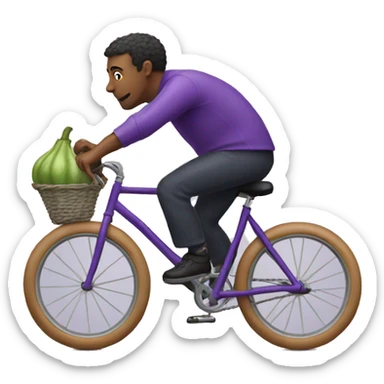 A man riding a bicycle but the bike is an eggplant  sticker