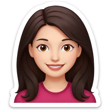 An emoji featuring a woman with dark brown long hair, brown eyes, light pinkish skin, red cheeks sticker