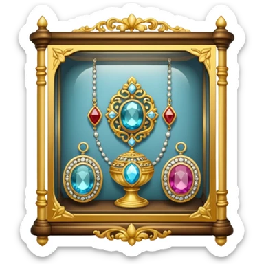 old jewelry in a glass showcase  sticker