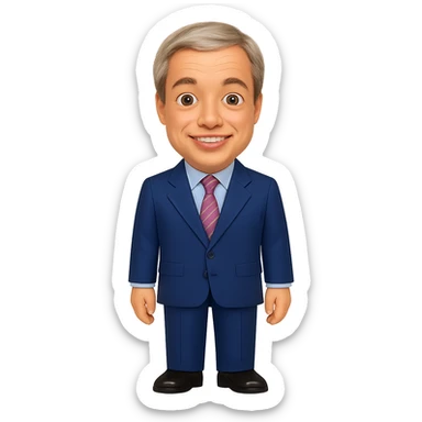 Create a full body figure of Nigel Farage smiling and standing as an emoji with a transparent background. Maintain the style and essence of the original emoji. sticker