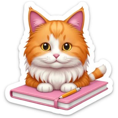 A pink note book with a orange and white cat on it sticker