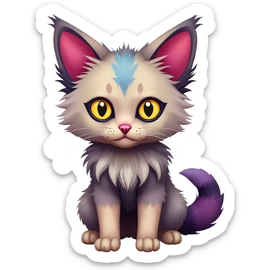 Colorful exotic Fantasy-Ragdoll-Fakémon-Lykoi-feline-hybrid (full body) sticker