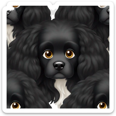 Small completely black king spaniel with black fur on his whole face and white fur on chest sticker