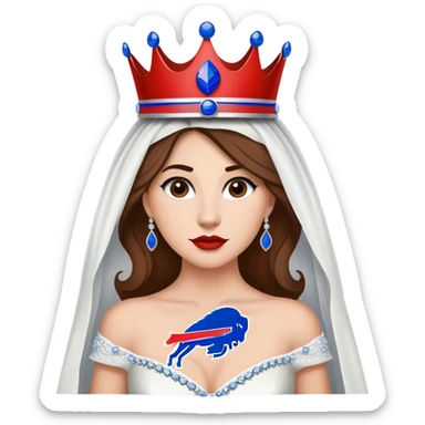 Buffalo Bills fan who’s a bride with the Buffalo Bills logo as the crown sticker