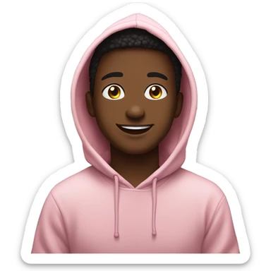 This person appears cheerful, wearing a light pink hoodie with an anime design on it, sitting outdoors at night with a pleasant background. sticker