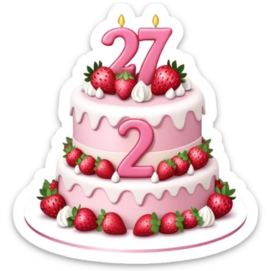 Pink Strawberry birthday cake with the number 27 on it  sticker