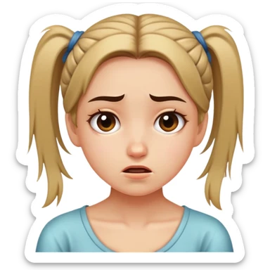 Girl showing embarrassment, fair skin, tied back hair sticker