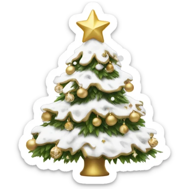 snow christmas tree with white and gold decorations sticker