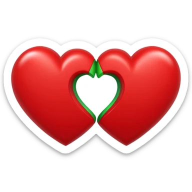 two hearts circling each other. one is red, the other is green sticker