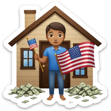 house with usa flag and money in floor sticker