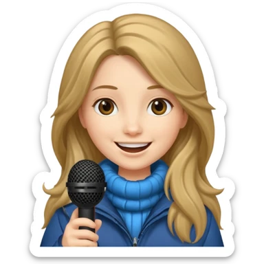 long haired woman with winter clothes holding microphone sticker