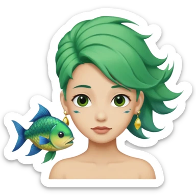earring  wearing fish with green hair sticker