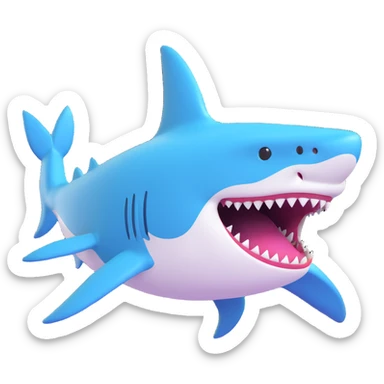 3D cartoon style emoji of a shark with a video game vibe, the shark appears to vibrate or glitch, playful and dynamic expression sticker