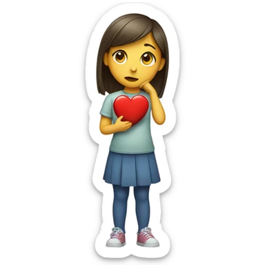 the girl is embarrassed, next to a small red heart sticker