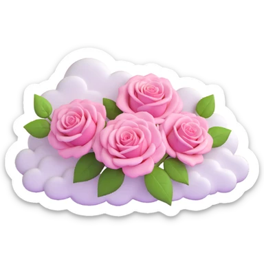 A polaroid picture with pink roses and a pink sky with stars and clouds sticker