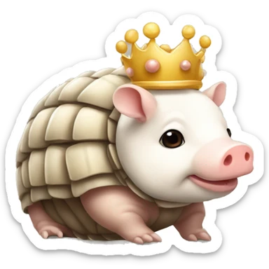 Beige and white piebald chubby round armadillo pig panda centipede armadillo wearing a crown sticker