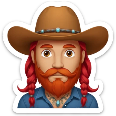 mustached cowboys with tattoos on face and bead and long red hairs sticker