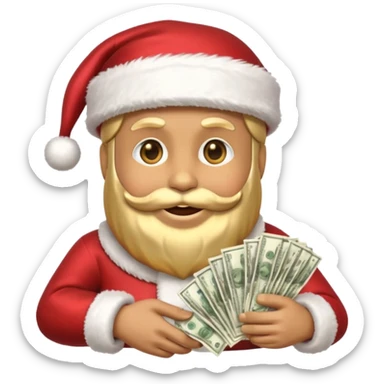 A confident rich emoji face wearing a Santa hat, money stacks, casino vibe, New Year theme, premium 3D emoji style, sharp details, no text, isolated on transparent background sticker