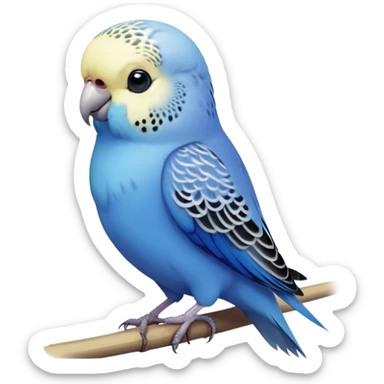 Cinematic Noble Blue Budgie Portrait Emoji, Poised and regal, with a petite, delicate build and a smooth, well-groomed fur of vibrant blue feathers, deep-set soulful dark eyes, Simplified yet sharp and sophisticated features, highly detailed, glowing with a soft, dignified glow, high shine, intelligent and charming, stylized with an air of elegance, focused and attentive, soft glowing outline, capturing the essence of a watchful and confident avian companion, so majestic it feels as though it could flutter out of the screen with effortless authority! sticker
