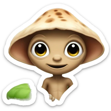 Young e.t. like alien stands under leaf or mushroom  sticker