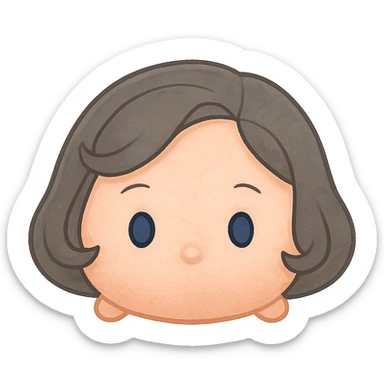 tsum tsum plush inspired female emoji, blue eyes, grey 1940s bob hair, no body, no mouth sticker