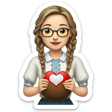 A Ukrainian teacher in an embroidered shirt holds a heart in her hands sticker