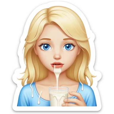 Milk dripping from blonde girl blue eyes lips sfw sticker