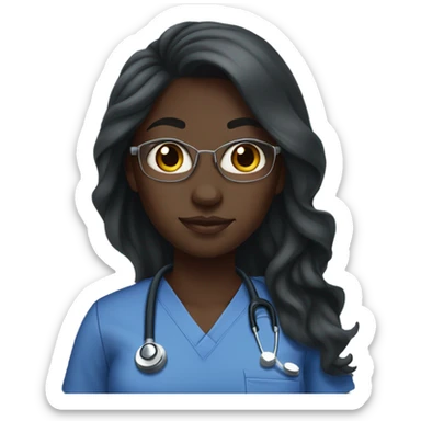 Dark skin black girl with long hair wearing scrubs  sticker