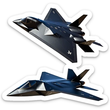F-117 Nighthawk - Lockheed Martin (Stealth Grey) A futuristic stealth attack aircraft with a distinct faceted, angular design in a stealthy matte grey. Its sharp, jagged edges and unconventional, almost alien-like shape make it look like a shadow cutting through the night sky. The surface should appear non-reflective with subtle panel lines. sticker